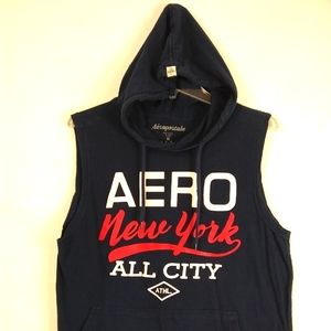 Aeropostale Shirt Men's S Slvless Sweat Hoodie NY All City Athl Navy Cotton GUC